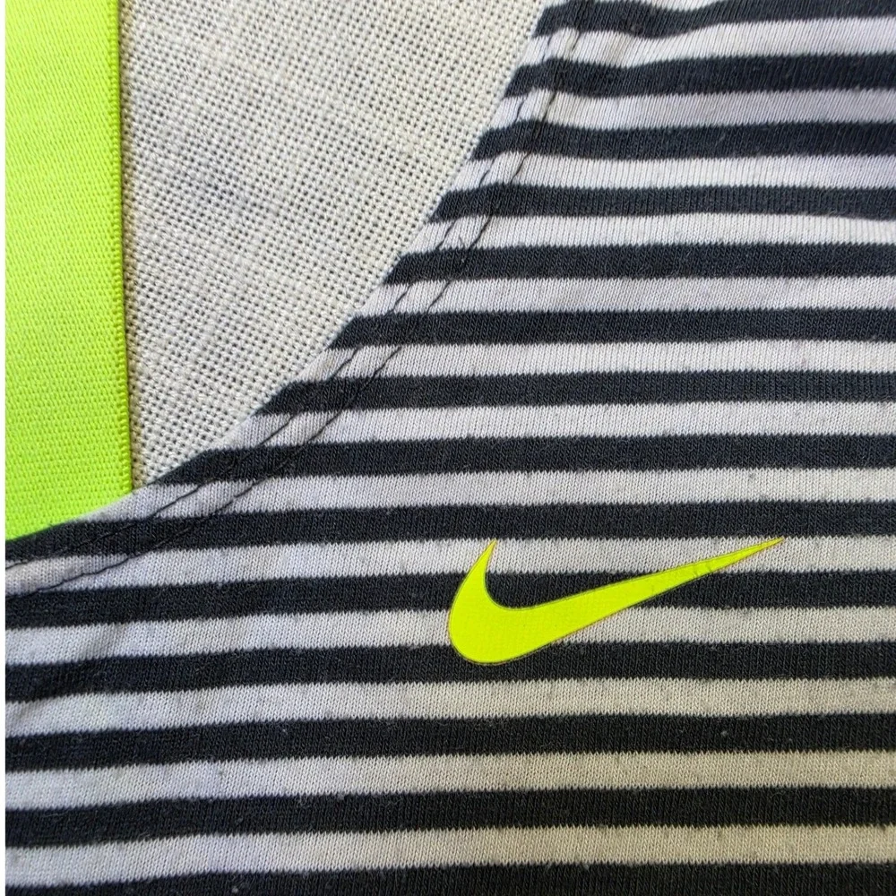 Nike Dri-FIT Womens Racerback Tank Top Black White Striped Neon Green Size M